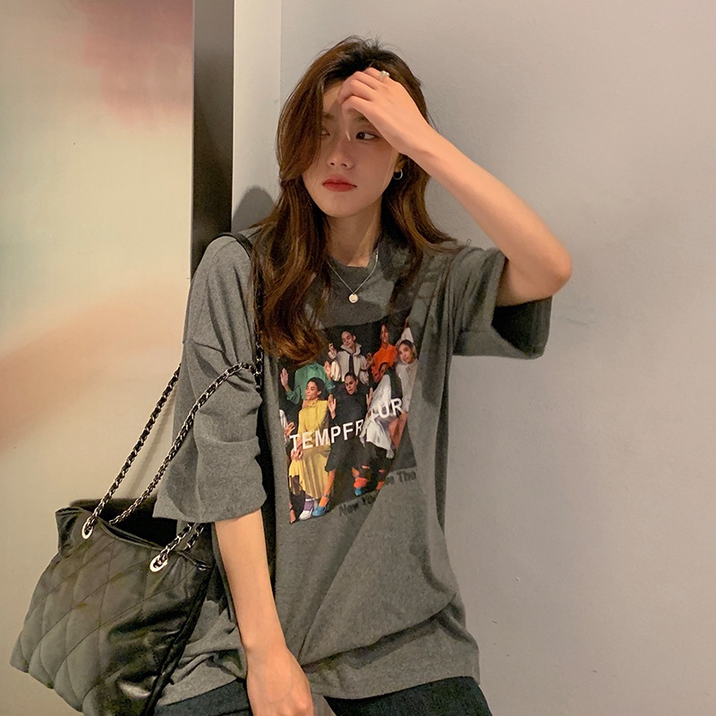 SUXI Áo Thun Cotton Tay Ngắn Dáng Suông In Hoạ Tiết Cổ Điển Thời Trang Phong Cách Hàn Quốc Cho Nữ