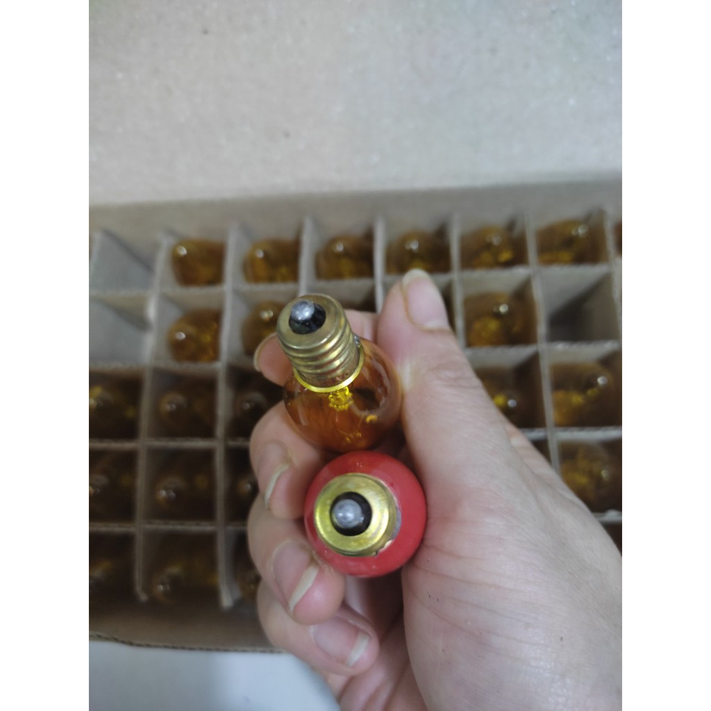 10 bóng quả nhót sợi đốt bóng đèn thờ đèn ngủ màu đỏ vàng đui E12 Vĩ Châu