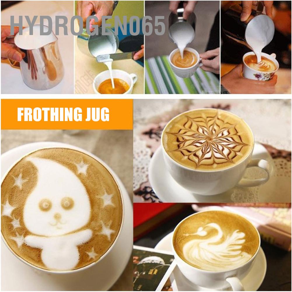 Cốc đánh sữa rót cà phê latte nghệ thuật