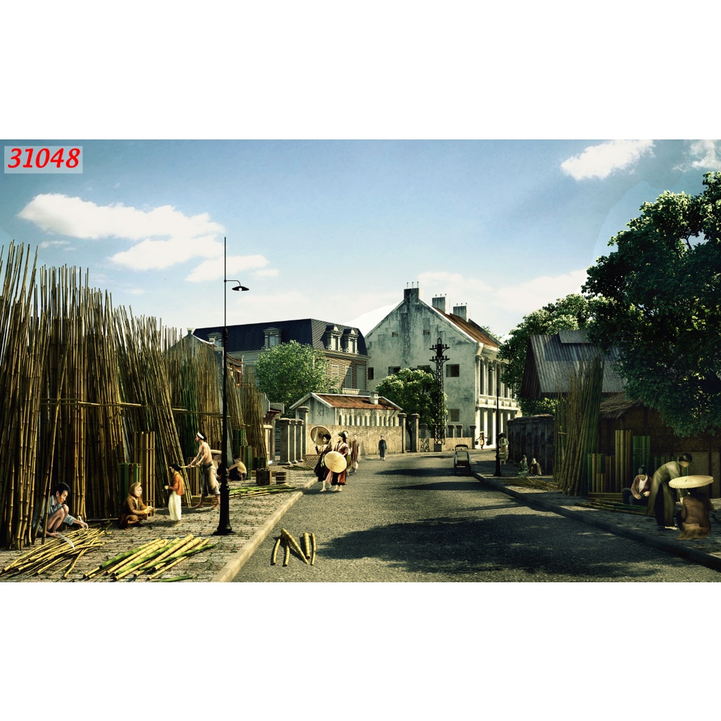 Tranh quán trà chanh chủ đề chùa một cột, lăng bác dán lên tường theo mọi kích thước yêu cầu