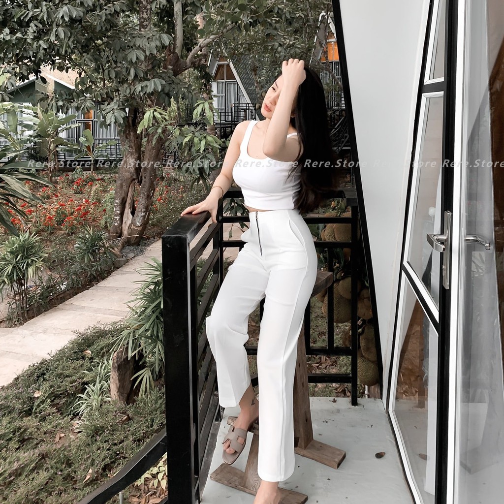 Quần Suông Ống Sớ Khóa Zip Giữa Nữ - Rere.Store [FREESHIP] - Culottes cạp cao ống rộng 3 màu Ulzzang | BigBuy360 - bigbuy360.vn
