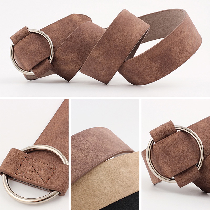 Thắt Lưng Da Khóa Tròn Kim Loại Thời Trang Cho Nữ