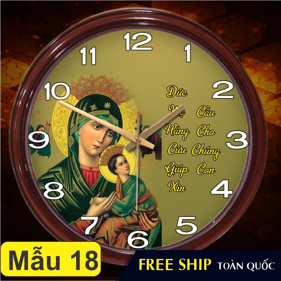 Đồng Hồ Treo Tường Cao Cấp - Mẫu 18 - Đức Mẹ Maria, Mẹ Hằng Cứu Giúp - Quà tặng Công Giáo