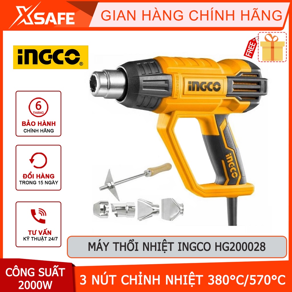 Máy khò nhiệt INGCO HG200028 Máy khò màng co 2000W, full phụ kiện dùng để dán decal, phim cách nhiệt ô tô, xe máy,...