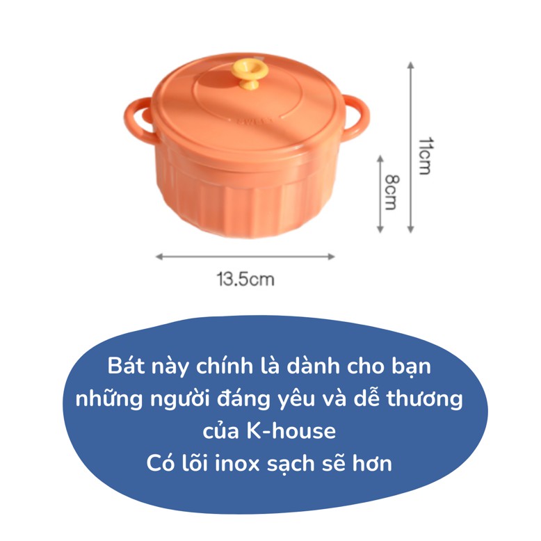 Bát ăn mì tôm có tay cầm lõi inox có nắp chống nóng tặng kèm thìa, bát úp mì cho bé sinh viên nhân viên văn phòng