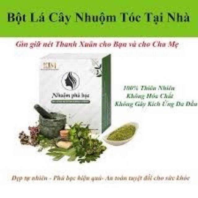 Thuốc Nhuộm Tóc Màu Đen - Nhuộm tóc phủ bạc KIM (50g) 100% tự nhiên từ bột lá Móng và lá Chàm - Thuốc Nhuộm Tóc An Toàn