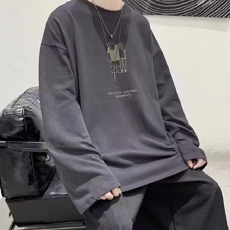 Áo Thun Tay Dài Cổ Tròn Dáng Rộng In Chữ Phong Cách Hip Hop Nhật Bản Thời Trang Cho Nam Cỡ M-5XL