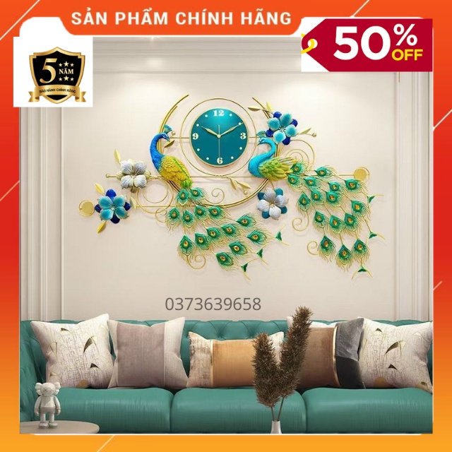 Đồng Hồ Treo Tường Trang Trí Họa Tiết Chim Công  Hạnh Phúc - Mã 2928- Kích Thước 125* 75cm- bảo hành 5 năm -