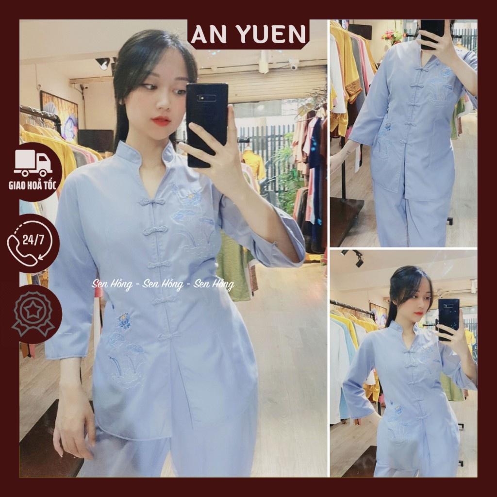ĐỒ LAM ĐI CHÙA # QUẦN ÁO PHẬT TỬ mẫu cổ tàu thêu hoa sen chính hãng Sen Hồng # bộ đồ nữ xẩm