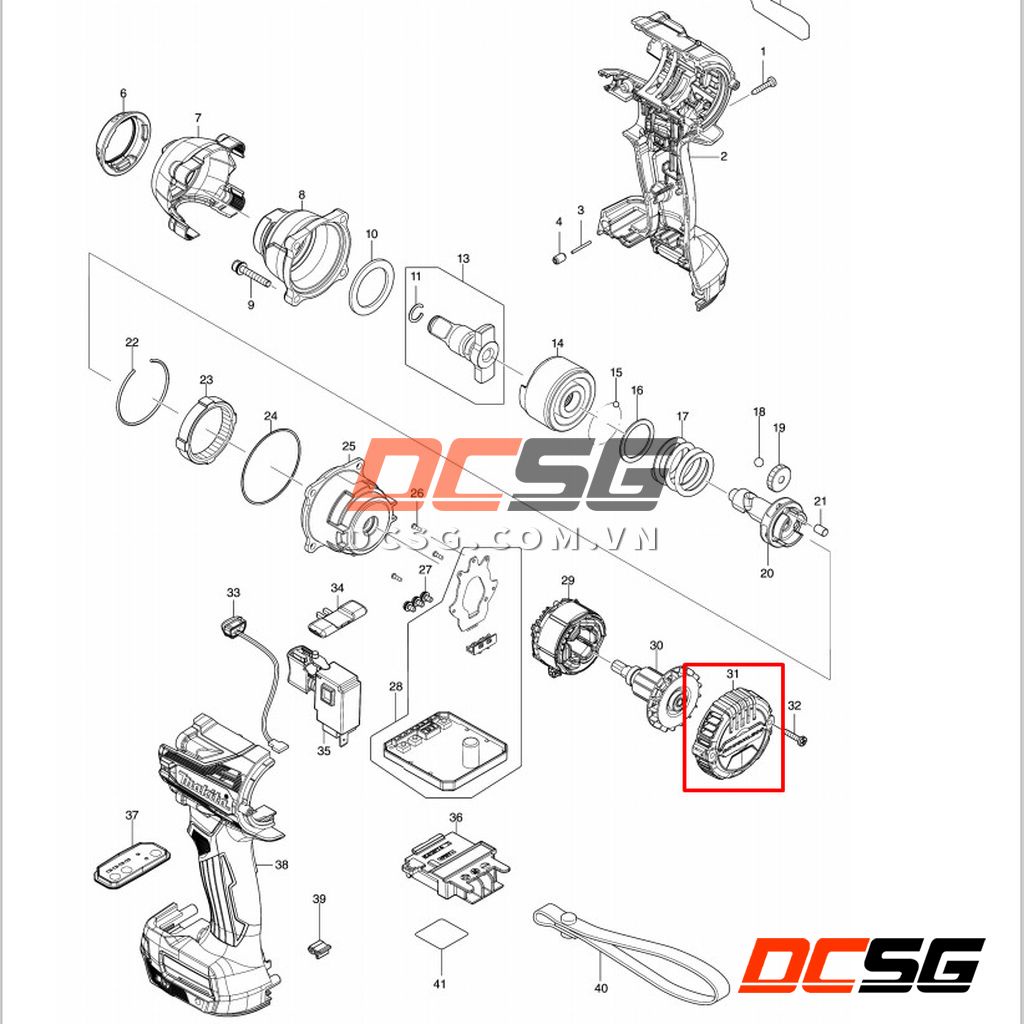 Vỏ chụp sau máy siết bu lông dùng pin 18V Makita DTW300 412555-7 | DCSG