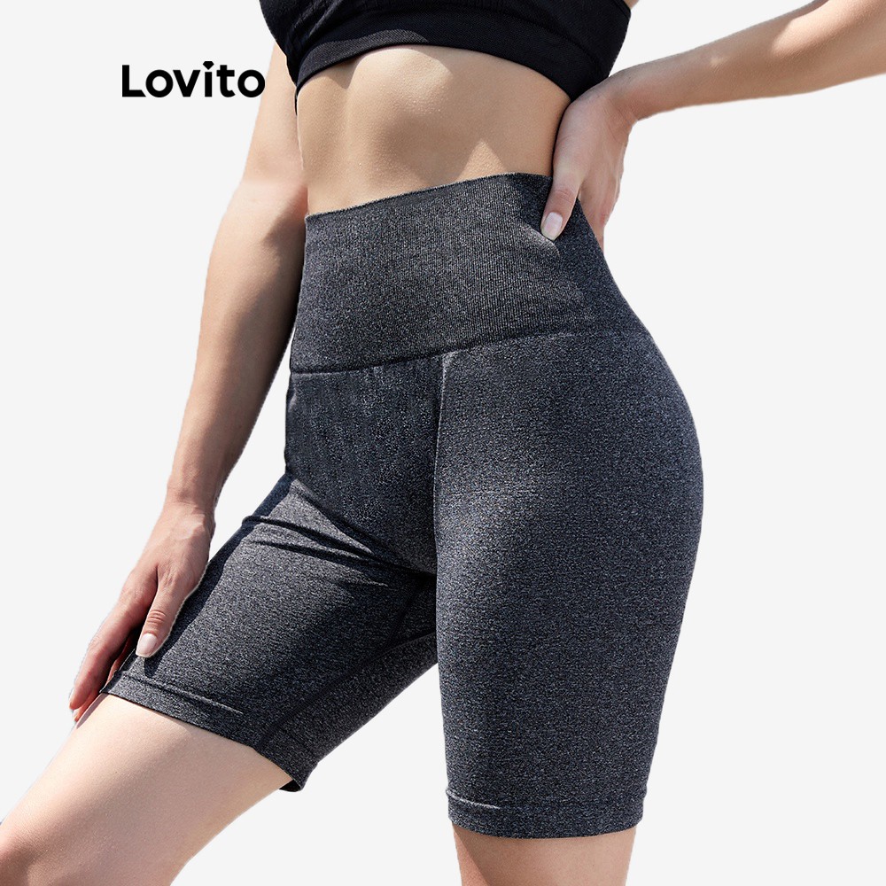 Quần đùi Lovito dáng ôm thể thao lưng cao màu trơn co giãn thoáng khí L04003 (Màu xám đậm) | BigBuy360 - bigbuy360.vn