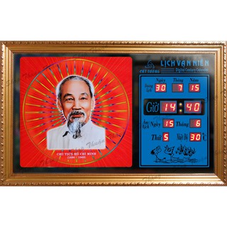 Đồng hồ Lịch Vạn Niên điện tử - Bác Hồ 55618_hào quang_Có 2 loại (không Remote đèn và Có Remote đèn )