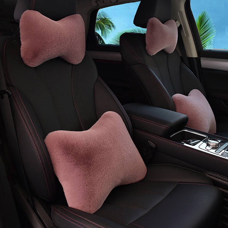 Car Plush Head Rest Back Cushion a Pair of Car Neck Pillow Car Lumbar Pillow Car Bone Pillow Neck Support Car Interior Supplies 3m31