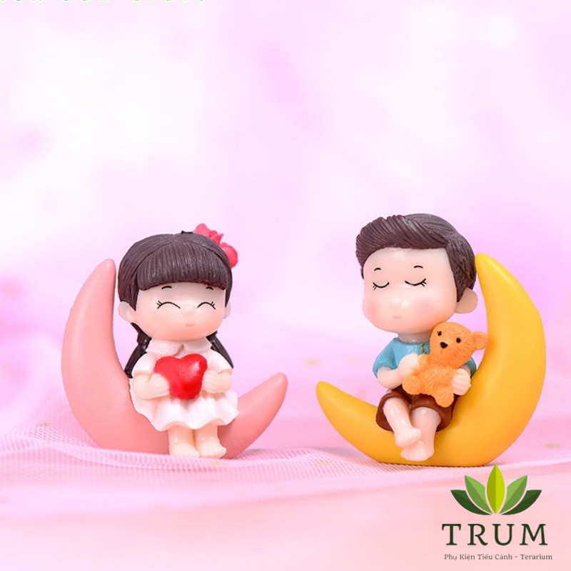 Đôi Ngồi Ánh Trăng - Phụ Kiện Trang Trí Tiểu Cảnh Sen Đá -Terrarium