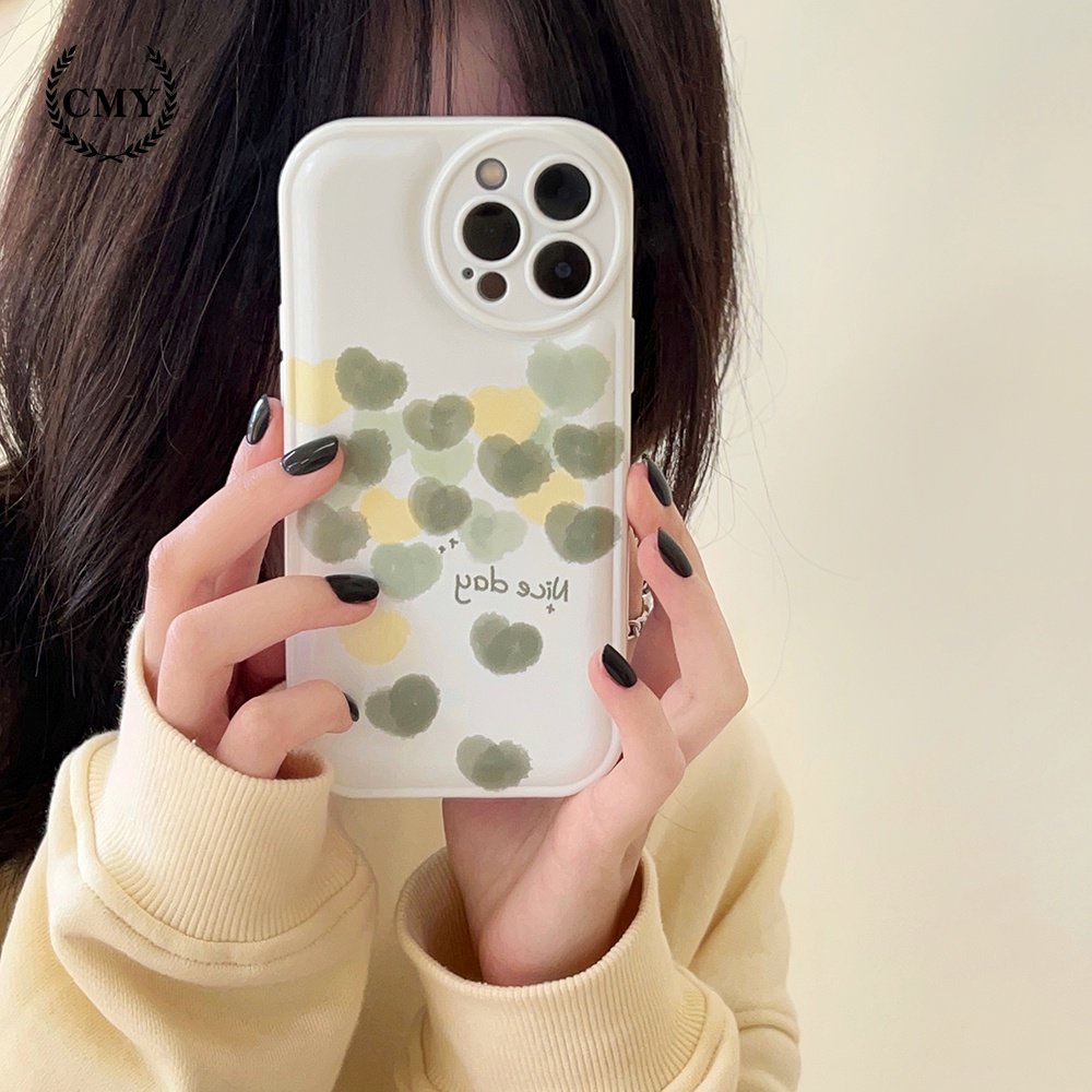 ốp iphone màu xanh lá cây rơi mô hình trái tim TPu Silicone Case Điện thoại iPhone 11 Pro Max X Xr Xs 7 8 14 Plus Se 2020 12 pro max 13 mini