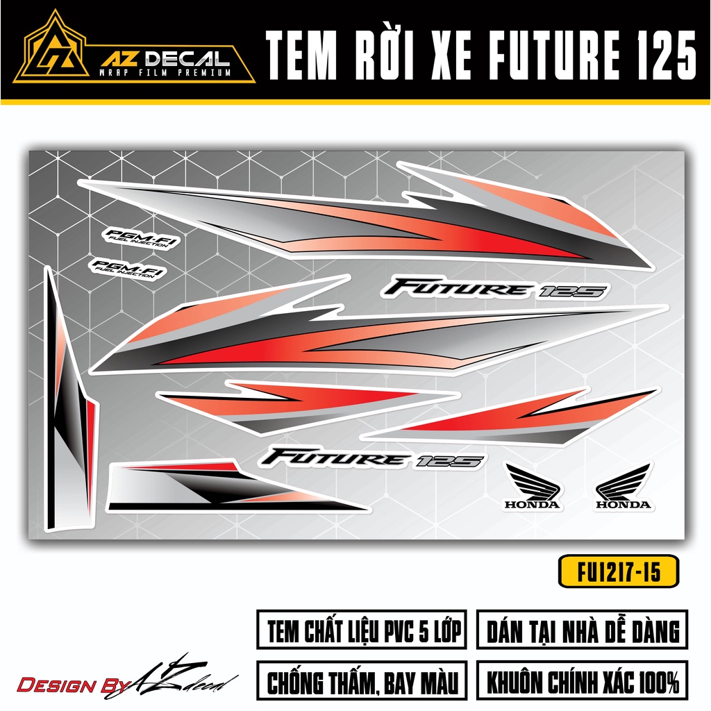 Team Decal Dán Future FI Thiết Kế Độc Lạ Dán Xe Đời 2012 - 2022 | FU-15 | Tem Xe Future 125 Màu Đỏ Đen Đỏ Xám Vàng Đen