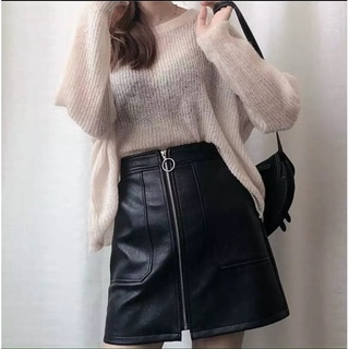 chân váy da chữ A khóa giữa