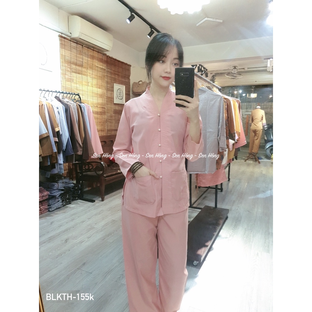 BỘ ĐỒ LAM ĐI CHÙA # quần áo Phật tử giá rẻ # set bà lai không hoạ tiết có túi áo 2 bên