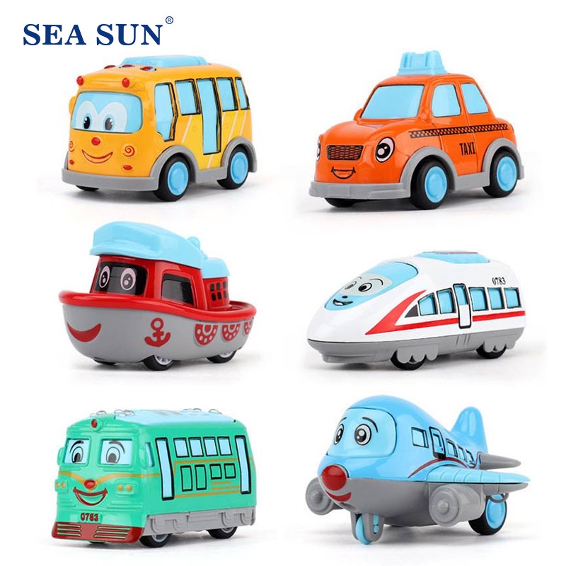 SEASUN TOYS Đồ chơi mô hình Sea Sun Toys gồm xe bus xe hơi máy bay tàu lửa xe tải bản kéo lùi mini hoạt hình cho trẻ em