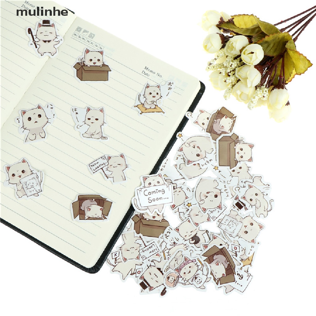 Mulinhe Set 45 sticker Giấy Hình Mèo Dễ Thương Dùng Để Trang Trí Nhật Ký DIY
