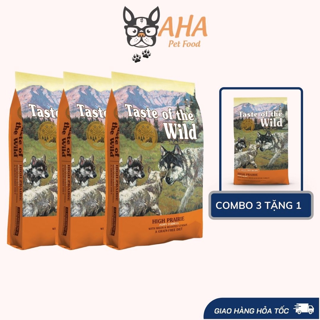 Thức Ăn Cho Chó Con Taste Of The Wild - Combo 3 Bao 2kg Tặng 1 Bao 2kg - Bò Rừng, Nai Nướng