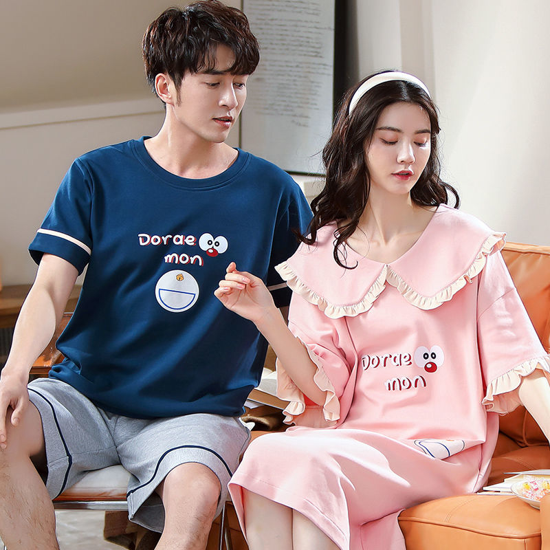 Bộ Đồ Ngủ Pijama Ngắn Tay Thời Trang Mùa Hè Cho Cặp Đôi áo nữ đồ bộ pyjama pijama Đồ ngủ đôi đồ mặc nhà thu đông lụa cặp đôi cao cấp nam