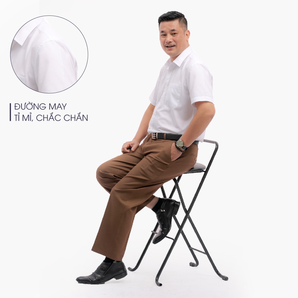 Áo Sơ Mi Nam Ngắn Tay Trung Niên ANCHI Màu Trắng Trơn Vải Sợi Tre Cao Cấp
