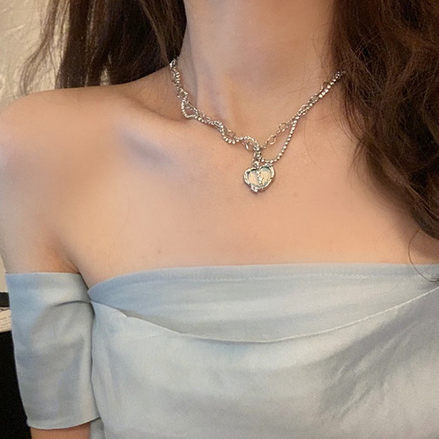 Vòng cổ Nhiều Lớp Hình Trái Tim Đính Đá Lấp Lánh Sang Trọng