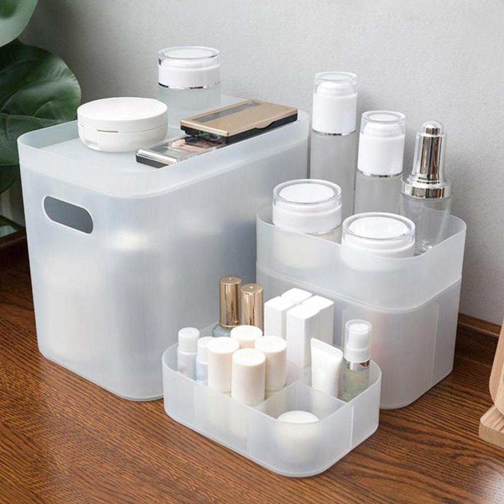 Hộp Đựng Mỹ Phẩm Để Bàn Màu Trong Suốt Mờ Cho Ký Túc Xá M8P7 X8W8