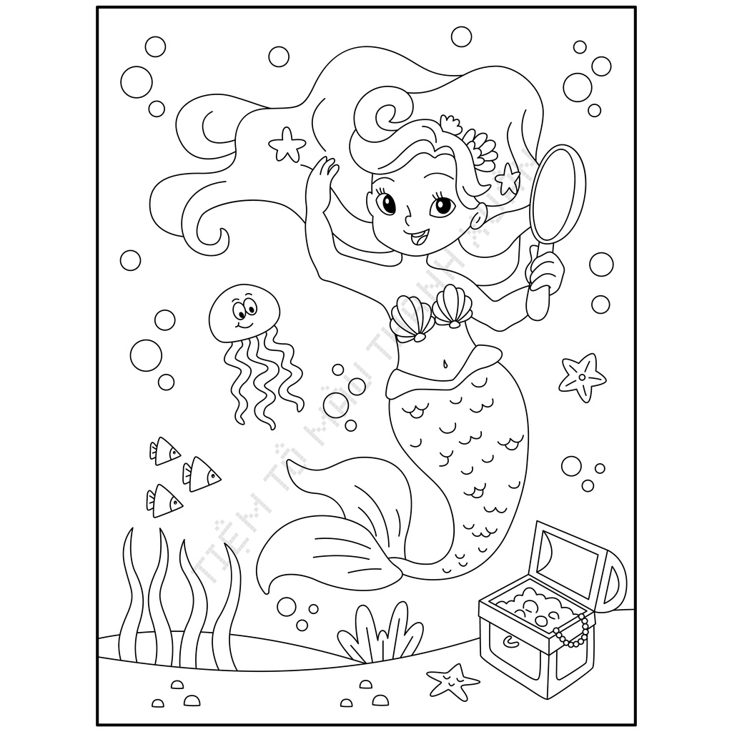 Set 30 Tờ Tranh Tô Màu Nàng Tiên Cá Cho Bé Size A5 Màu Sáp, Màu Chì - Tiệm Tô Màu Thanh Xuân