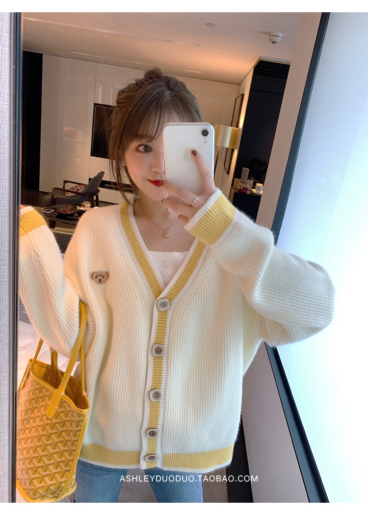 [ Mã FAGREEN1505 giảm 10% tối đa 30K đơn 99K] Áo khoác sweater dệt kim dáng rộng cổ chữ V phong cách Hàn Quốc thanh lịch | BigBuy360 - bigbuy360.vn