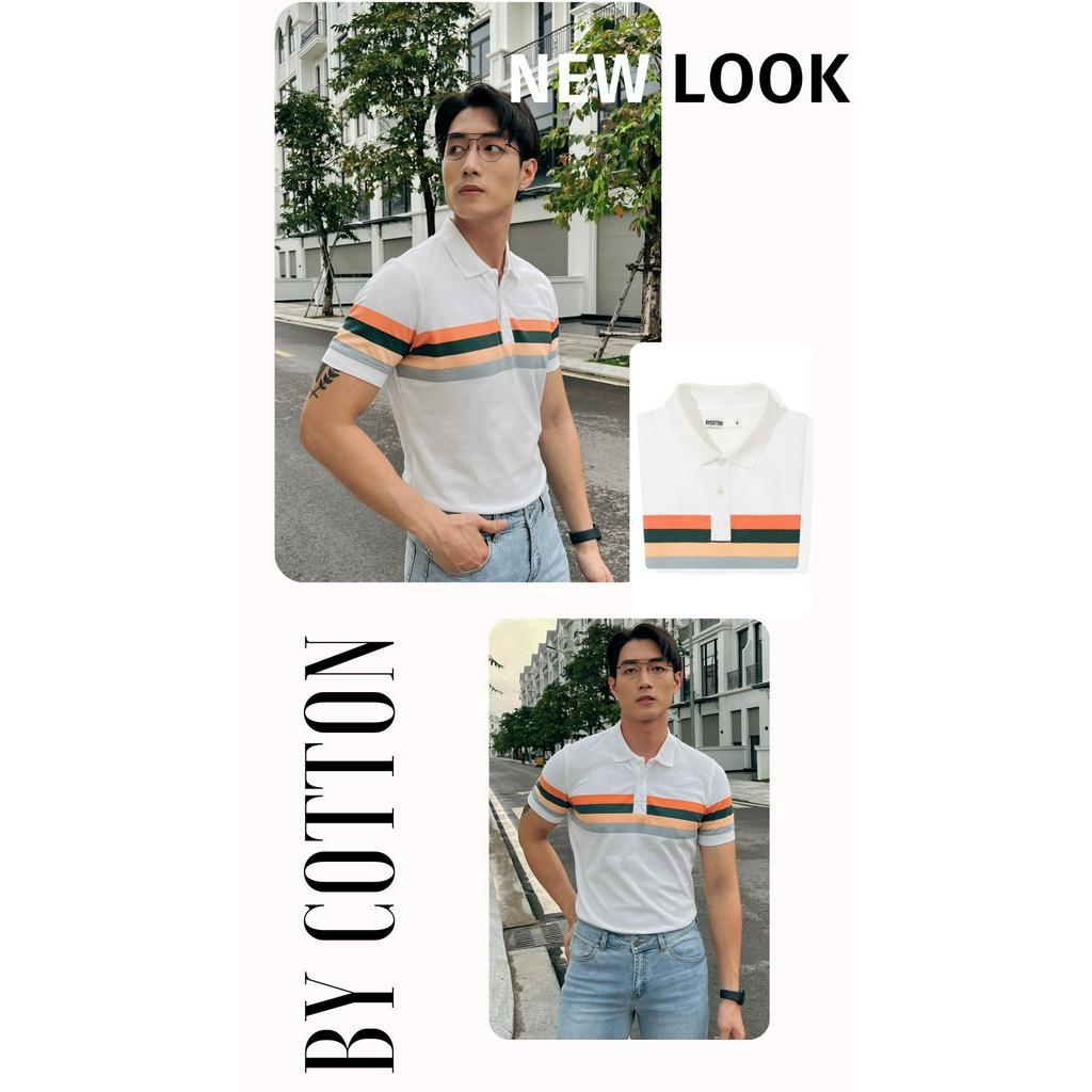 Áo Thun Polo Nam Cổ Bẻ Trắng In Sọc Ngực 4 Màu BY COTTON 4 Stripes Printed Polo