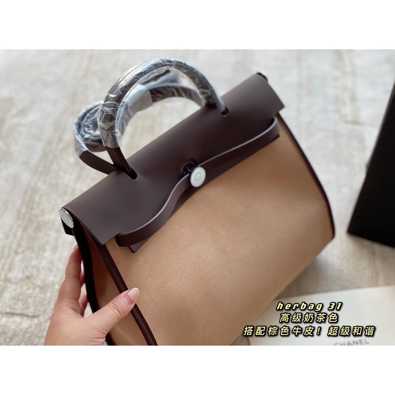 Túi xách nữ thương hiệu thời trang cao cấp Hermes HM bản da mịn phối da lộn size 31
