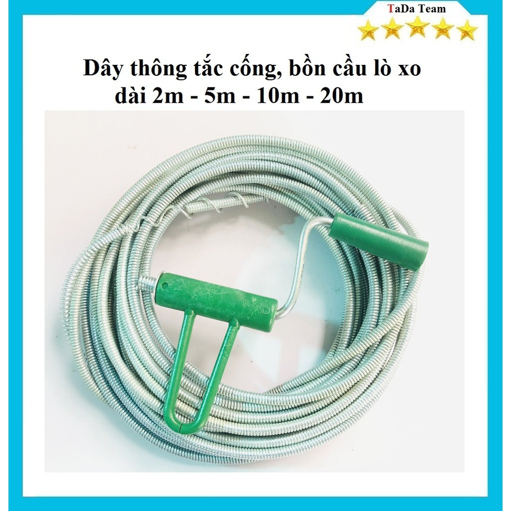 Dây thông tắc cống đường ống thoát nước, bồn cầu vệ sinh bằng lò xo thép dài 2 mét, 5 mét, 10 mét, 15 mét