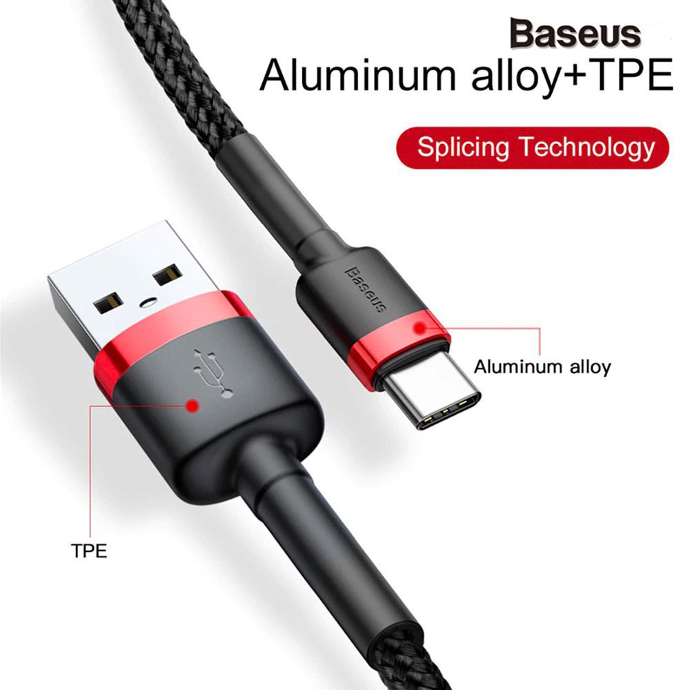 CHÍNH HÃNG_Cáp Sạc Nhanh Baseus Cafule TypeC/Ịphone/Micro Cable - Cáp Sạc Dây Dù IP, Androi 1m/2m