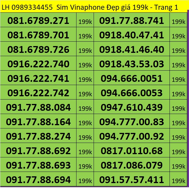 Sim Vina - sim Vinaphone trả trước giá rẻ