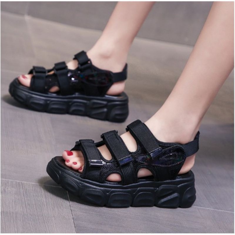 🌸(2 Màu VIDEO) Sandal Nữ 3 Quai Hàn Quốc Viền Kim Sa Đế 3p Cực Đẹp