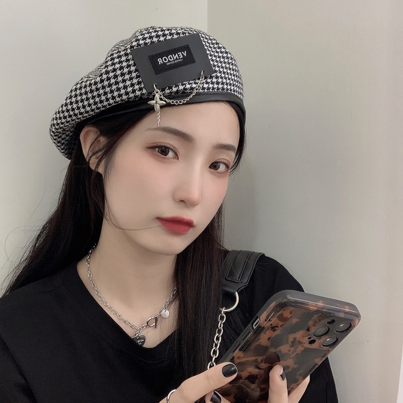 Mũ Beret Họa Sĩ Màu Trắng Đen Thời Trang Hàn Quốc