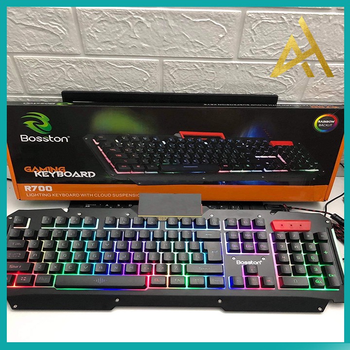 Bàn Phím Máy Tính Gaming Keycap Xuyên Led Đổi Màu BOSSTON R700 Bàn Phím Giả Cơ Laptop Có Dây Keyboard Chơi Game