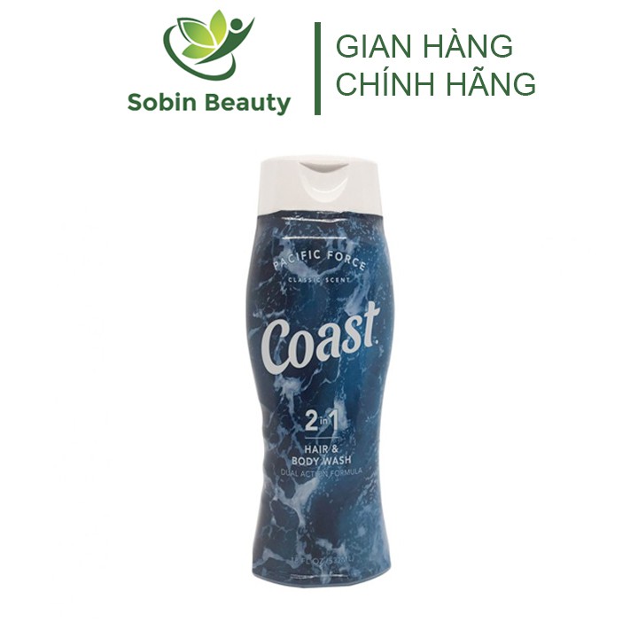 Sữa Tắm Gội Coast Classic Scent 2In1 532ml Lưu Hương Lâu Dưỡng Ẩm, Khử Mùi, Tấy Tế Bào Chết - Sobin Beauty