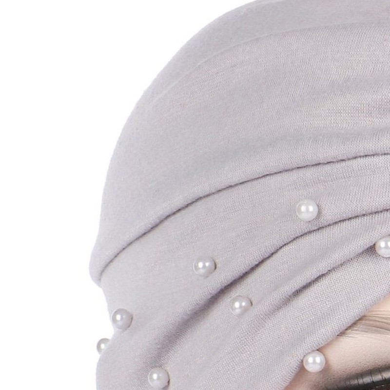 New Stock Cotton Solid Folds Pearl Muslim Turban Women Scarf Black