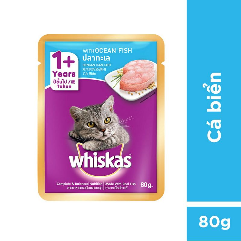 Pate Whiskas 80g - thức ăn dành cho mèo (24 gói mix mùi)