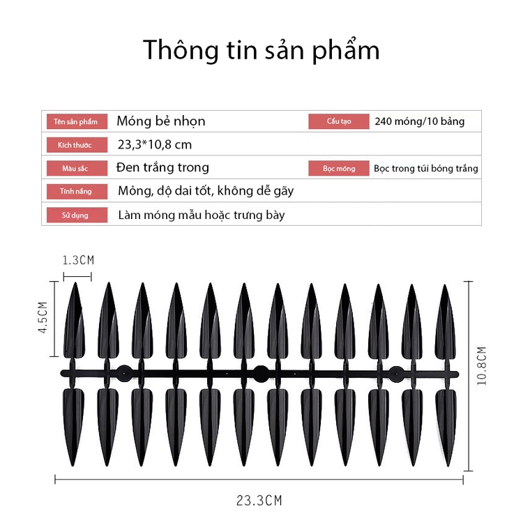 Móng bẻ nhọn set 240 móng