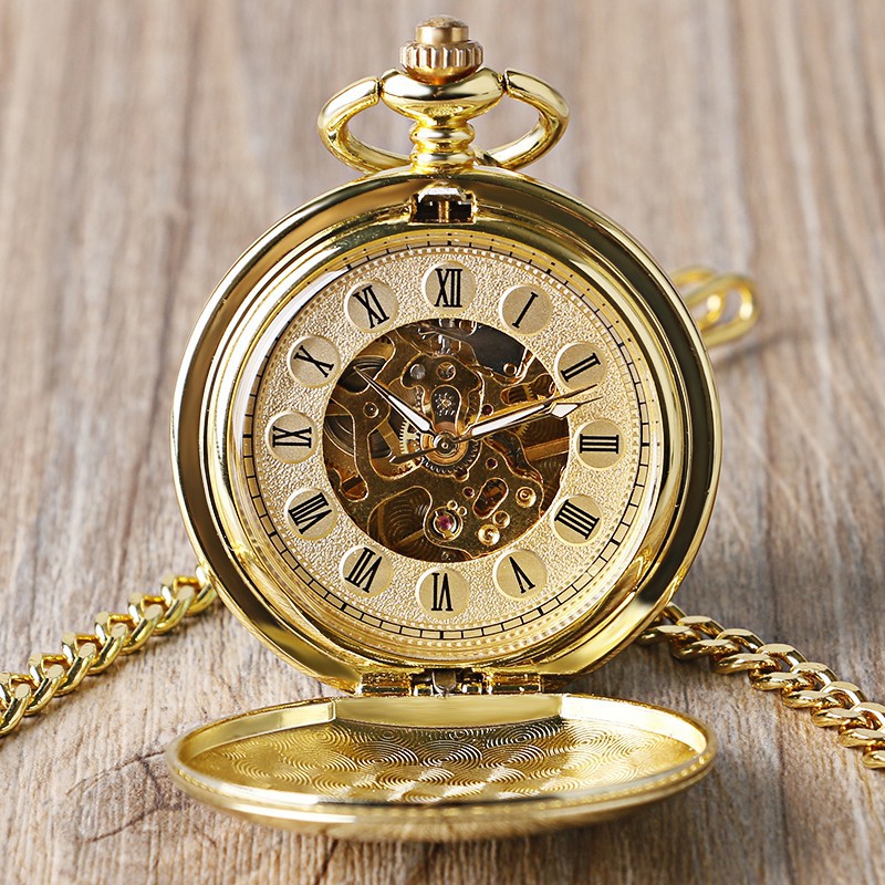 Đồng hồ quả quýt mặt số La Mã màu vàng