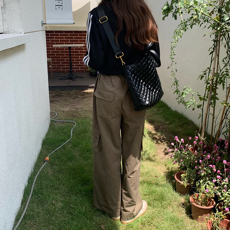 IELGY Túi Xách Đeo Vai Hình Thoi Màu Đen Sức Chứa Lớn Dễ Phối Đồ Cho Nữ