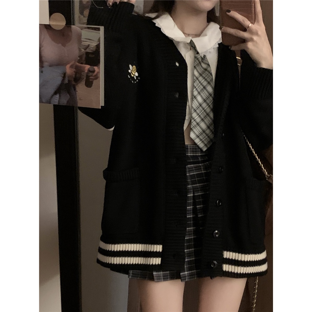 Áo khoác len màu khối phong cách Harajuku