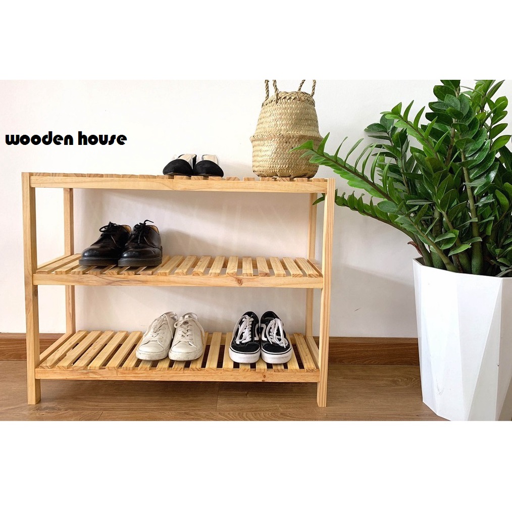 KỆ GIÀY DÉP GỖ THỖNG 3 TẦNG - SIZE 80 CM - 3T80
