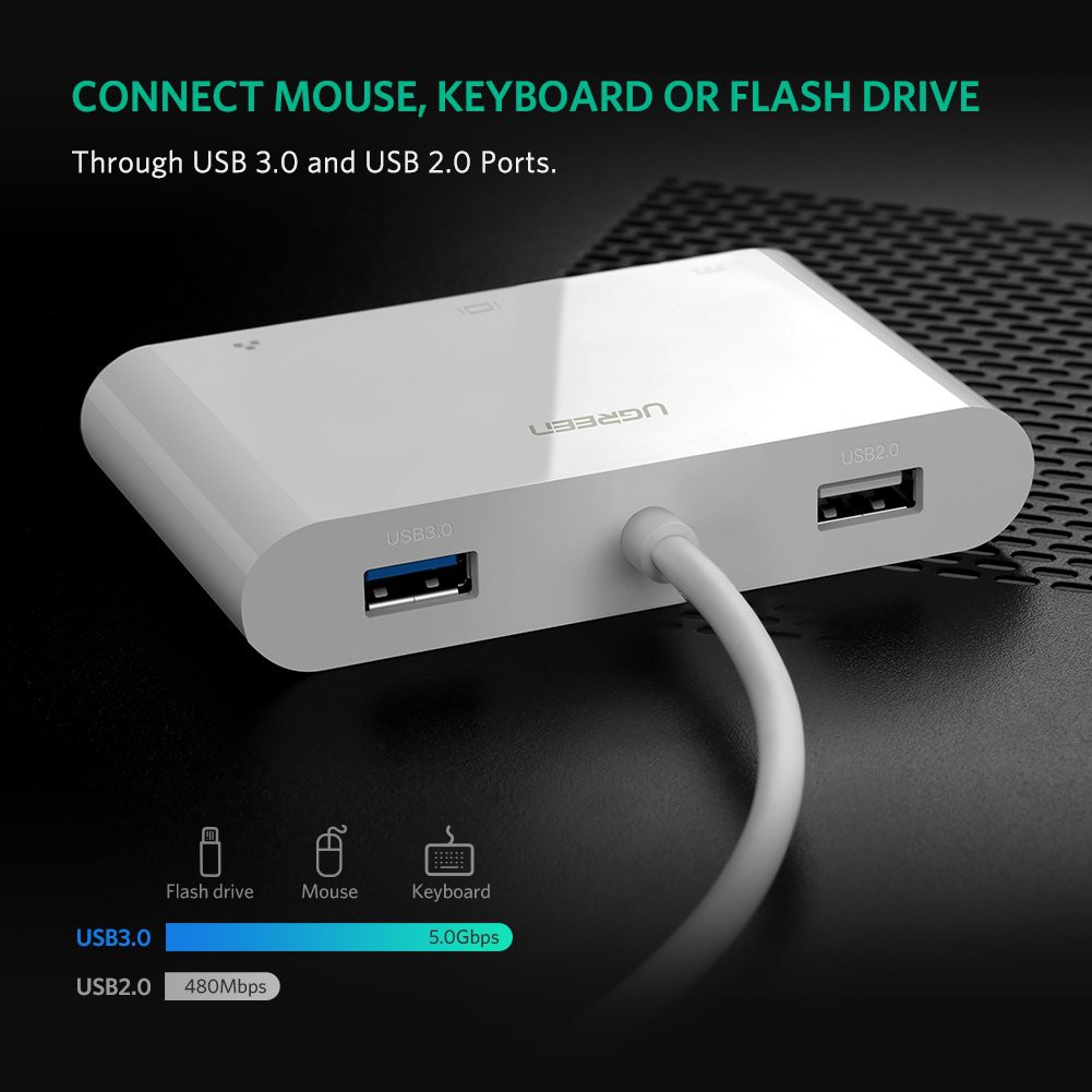 Cáp chuyển đổi USB Type C sang VGA + Hub USB 3.0 và USB2.0 UGREEN US182 30439