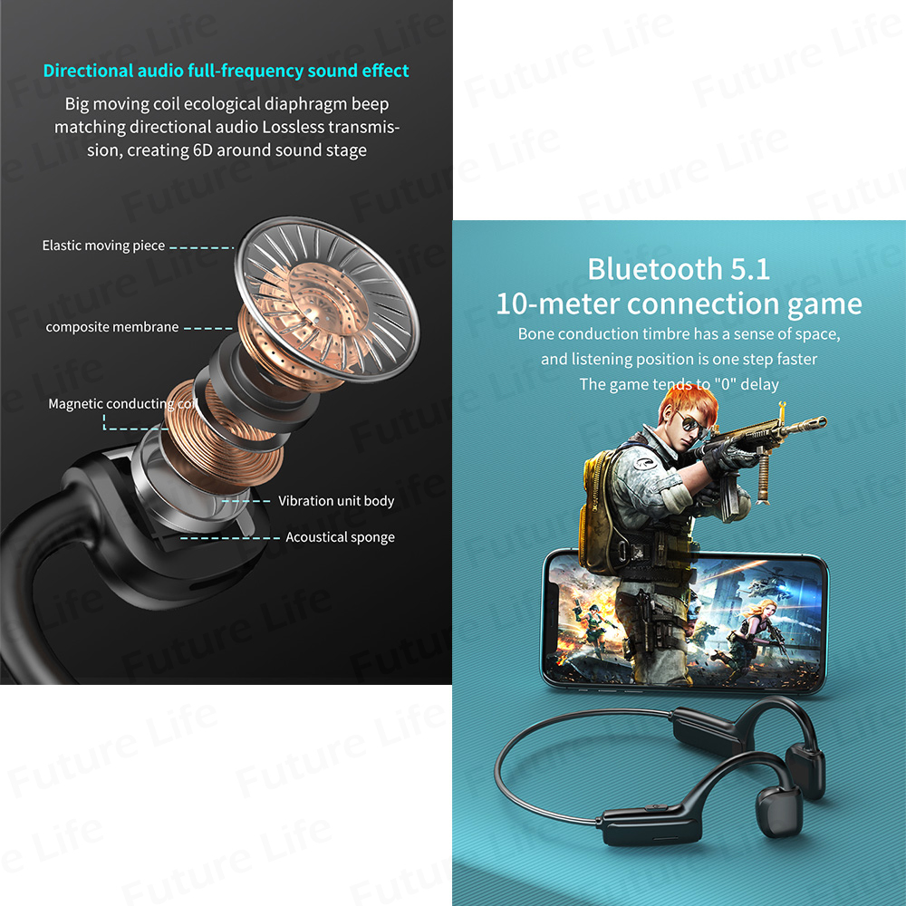 Mới siêu nhẹ G1 Bone Conduction 5.1 Tai nghe Bluetooth Thể thao Tai nghe không dây chống nước CVC Tai nghe HiFi Stereo Giảm tiếng ồn Thông minh