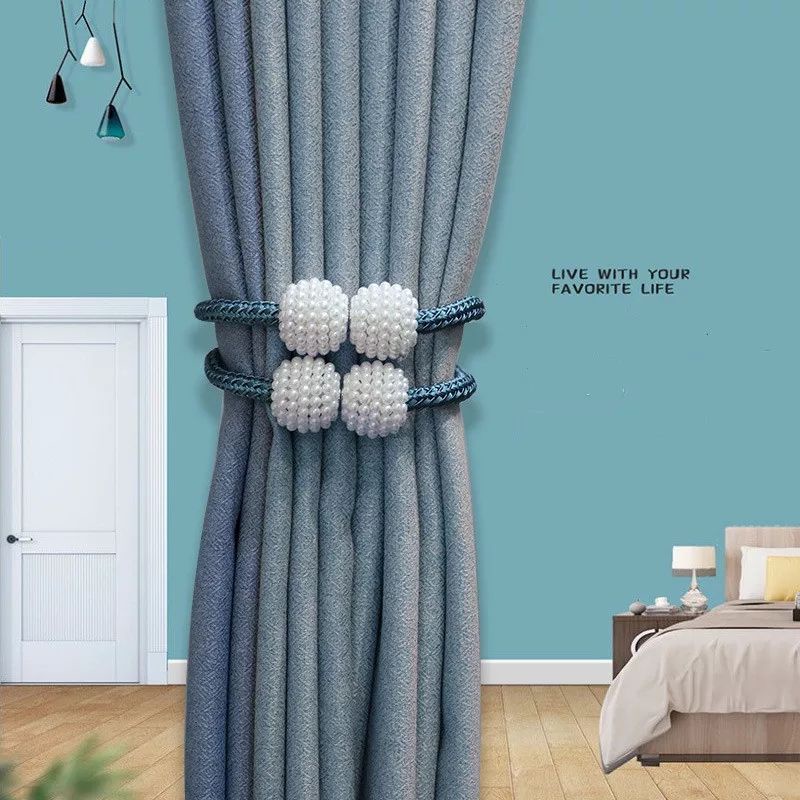 Dây Cột Buộc Rèm Cửa Màn Cửa Từ Tính Hít Nam Châm Đính Hạt Trai Nhân Tạo